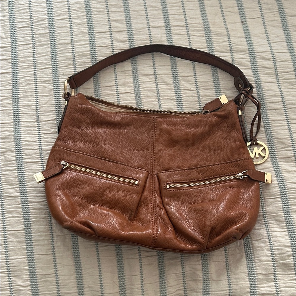 Michael Kors Tan Leather Shoulder Bag with Gold Accents